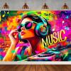 Rock Music Themed Birthday Party Decoration Shooting Background, Music Guitar Dance Notes Band Stage Banner Photography Backdrop