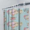 Fashion Girl's Bath Mat Decorative Waterproof Non-Slip Bathroom Rug with Flower Pattern Pink Blue Shower Curtain Set for Home De