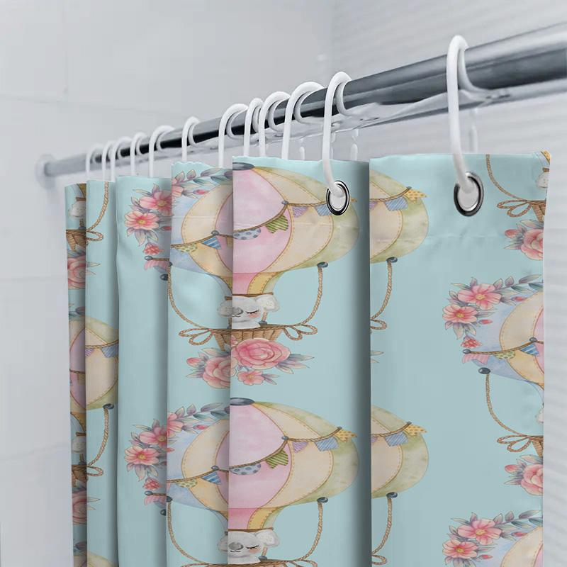 Fashion Girl's Bath Mat Decorative Waterproof Non-Slip Bathroom Rug with Flower Pattern Pink Blue Shower Curtain Set for Home De