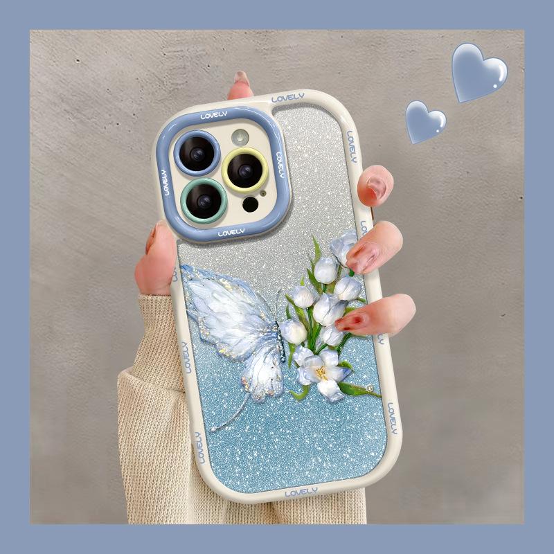 Applicable To IPhone14 Apple Phone Case 15promax Beautiful Butterfly 13 Transparent Glitter 12 Silicone Protective Case