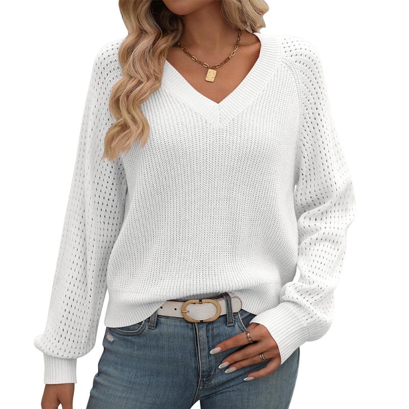 Women's Autumn and Winter New Hollow V-neck Long-sleeved Fashion Sweater for Women