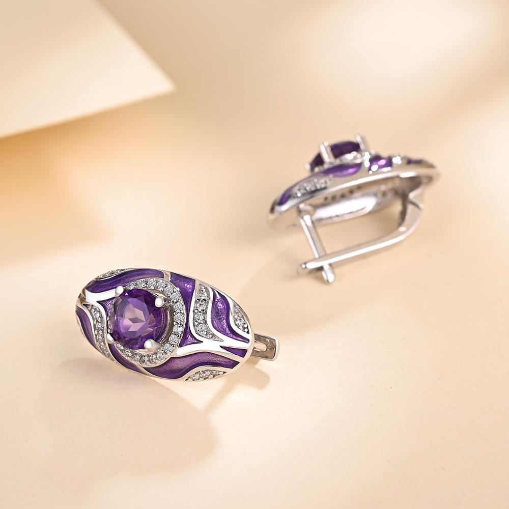 Přírodní ametystové náušnice smaltované kulaté 6mm 2ct drahokam šperky 925 mincovní stříbro jednoduchý design pro ženy na denní nošení