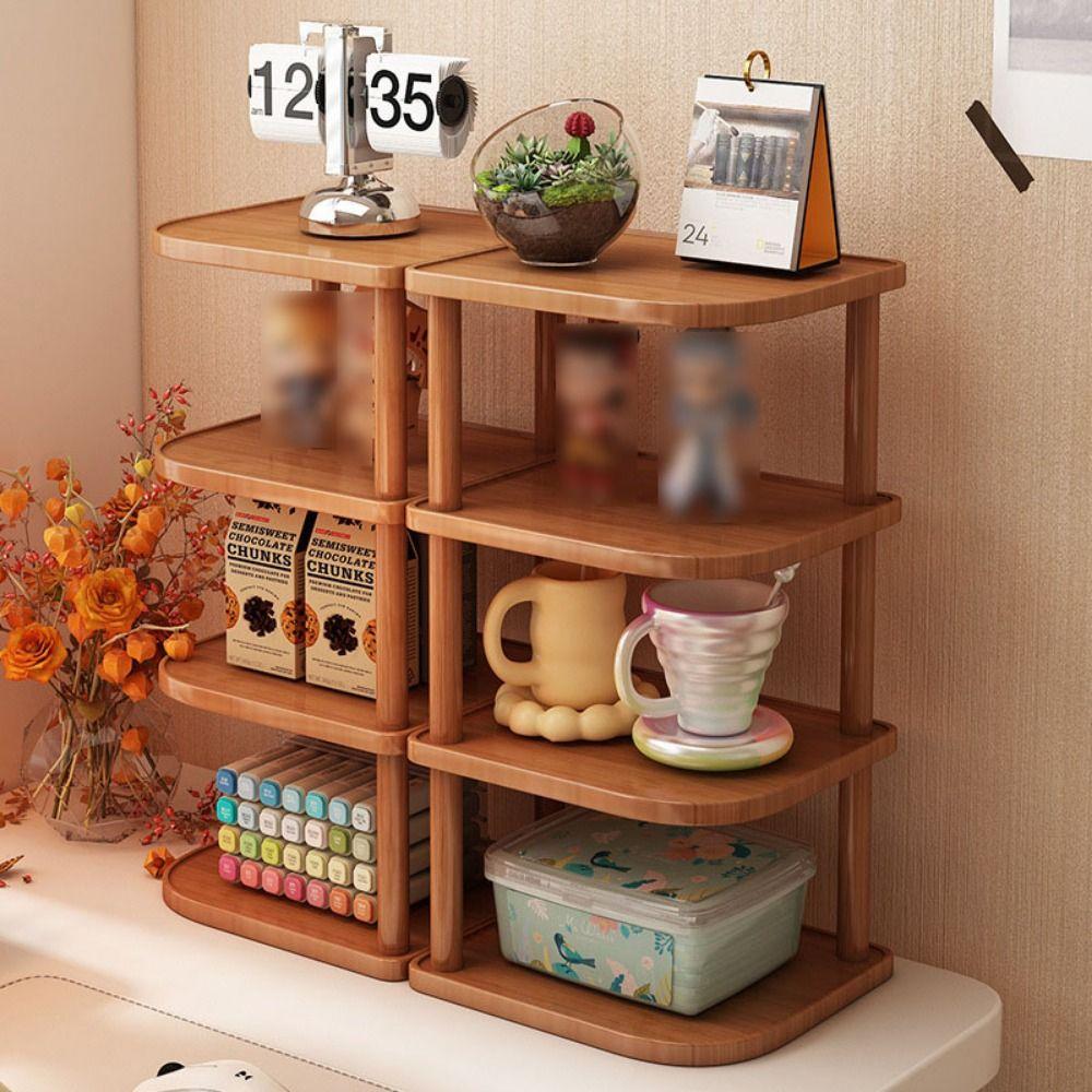 Stackable Desktop Corner Stand Vertical Design Corner Storage Rack Wood Book Shelf  Household