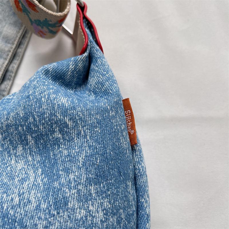 Denim Moon Bag with Colorful Strap Women's Crossbody Bag Fashionable Shoulder Bag Casual Daily Use Design