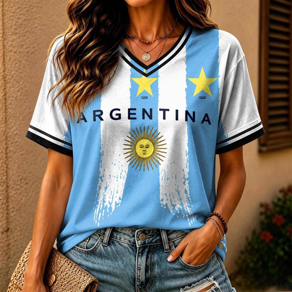 Women's Casual Short Sleeve Soccer with Team Graphic Print for Fan Support