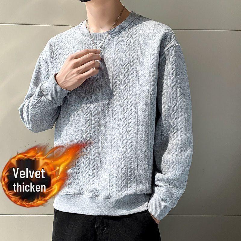 Men's Trendy Fleece-Lined Long-Sleeve Sweatshirt for Autumn/Winter