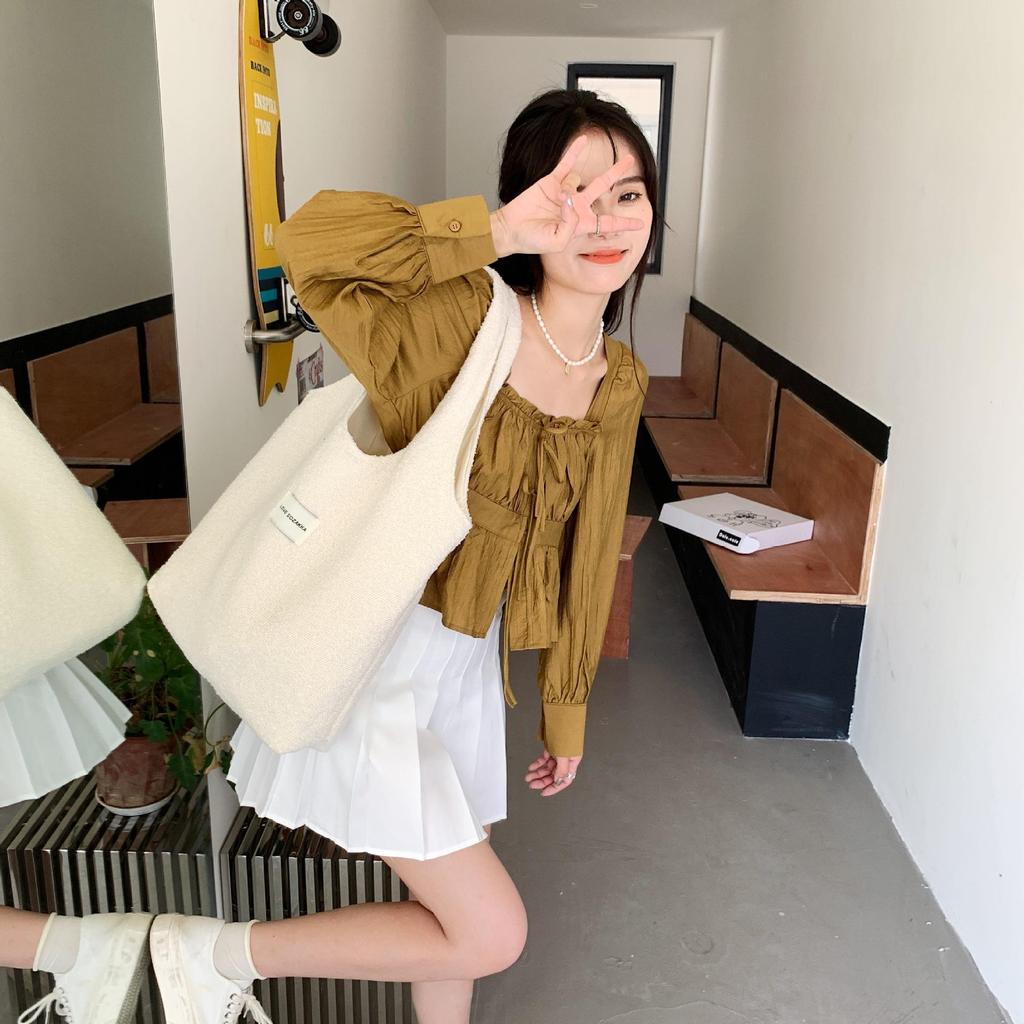 Dámská vlněná taška přes rameno Harajuku univerzální velkokapacitní vintage vesta