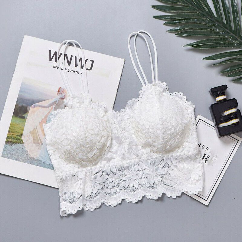 

Lace Backless Womens Floral Bralette Crop Top Padded Bra Bustier Cami Vest Tank XL білий