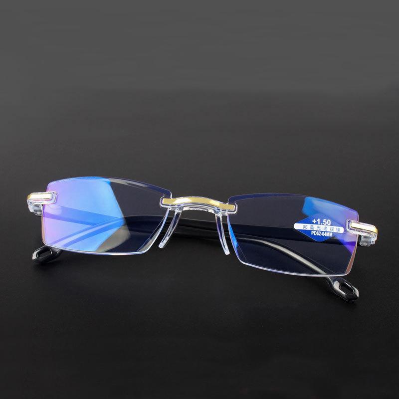 Man Rimless Reading Glasses Women Blue Light Blocking Read Glasses HD Lenses Presbyopic Eyewear Half Frame Presbyopia Eyeglasses