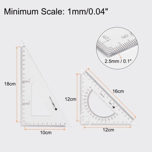 uxcell Triangle Ruler Square Set, 18cm x 16cm, 30/60 and 45/90 Degrees, Measuring Tool for Classroom, Home, and Office, Transparent, 2 Pieces