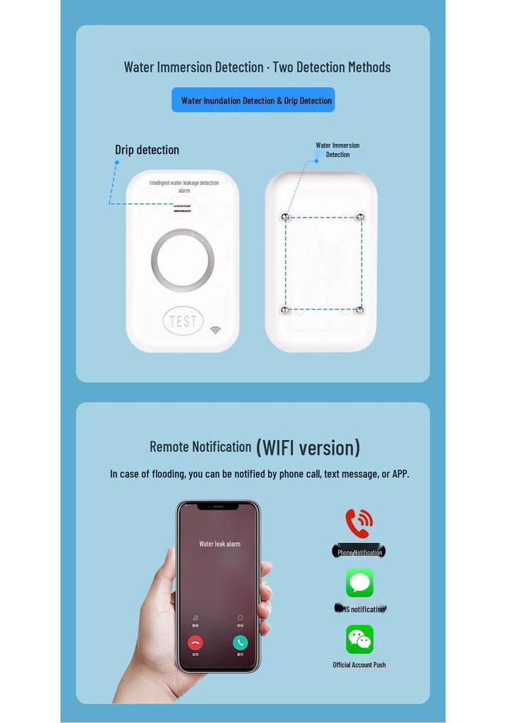 Water Immersion Alarm - Leak Detector for Kitchen, Balcony, Home, Fish Tank, Overflow Protector with Phone Alerts