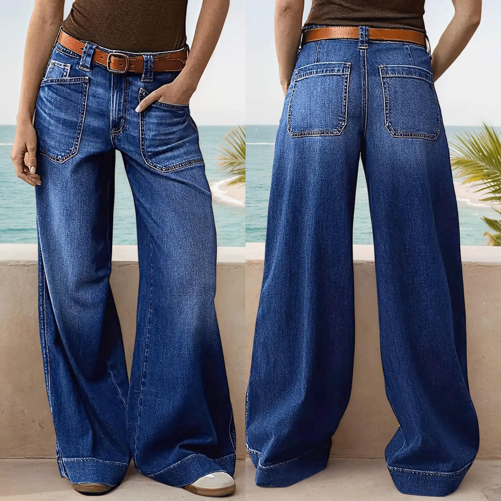

Женские мешковатые джинсы со средней талией, широкие свободные джинсовые брюки, прямые укороченные джинсы-бочонки XL синий