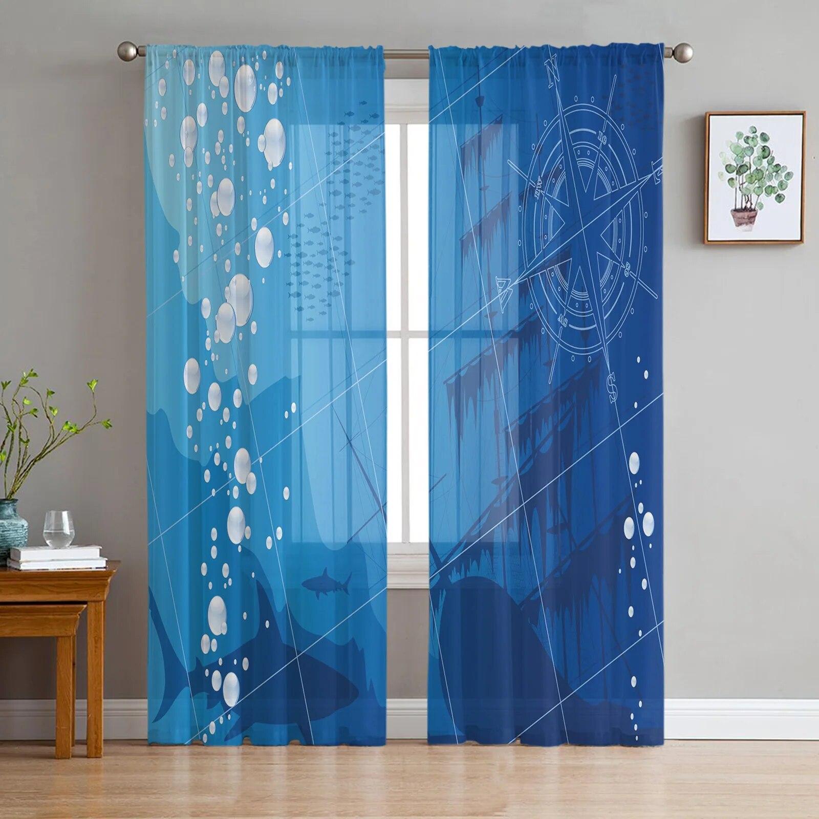 

Shark Silhouette Tulle Curtains For Living Room Bedroom Kitchen Window Decorations W135 x H114cm