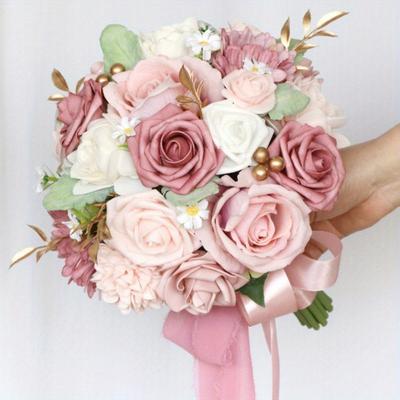 1 Bunch 30cm Wedding Bouquet Flower Artificial Rose Flowers for Bride Bridesmaid, Boho Rustic Wedding Ceremony Anniversary Decor