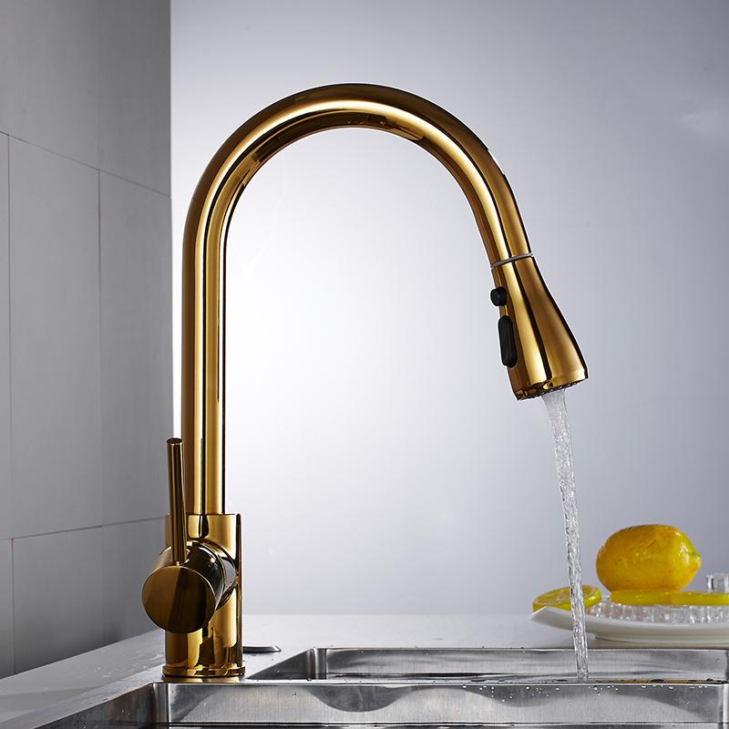 Kitchen Faucet Mixer Pull Out Kitchen Tap Single Handle Single Hole 360 Rotate Copper White/ Nickel/Gold Swivel Sink Mixer Tap