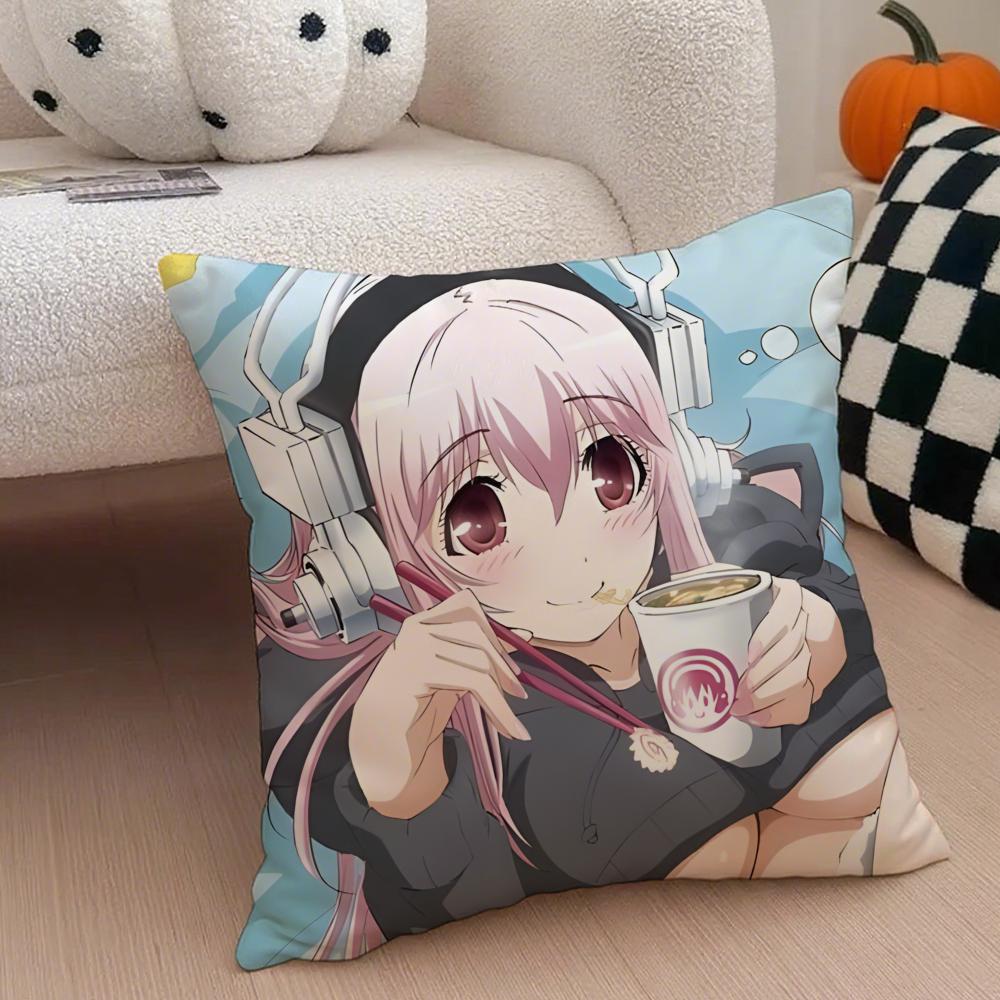 Cute Vibrant Japanese Idol SSuper Sonico Cushion Cover Throw Pillow Cover Hidden Button Durable Polyester Chair Cushion