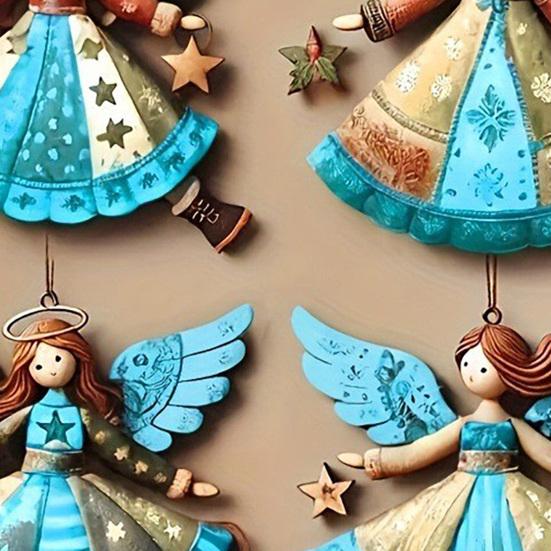 Tre Engel Julepynt Rustikk Gårdshus Engeldekorasjoner Juletre Hengepynt for Ferie Hjemmedekor