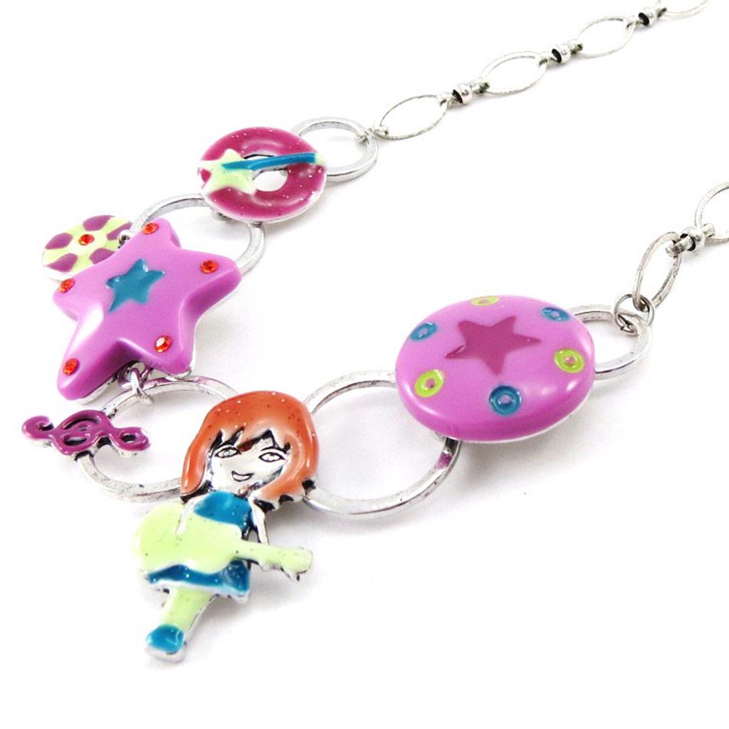 NOA [J2250] - Designer Necklace 'Rockeuse' Pink Green Blue