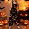 Womens Sleeveless Jumpsuit Cotton Casual Loose Fit Halloween Printed Romper Wide Leg Overalls