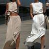 Women's Two-piece Wrinkled Lapel Sleeveless Shirt High Waist Drawstring Shorts Large Size Set Fashion Suits