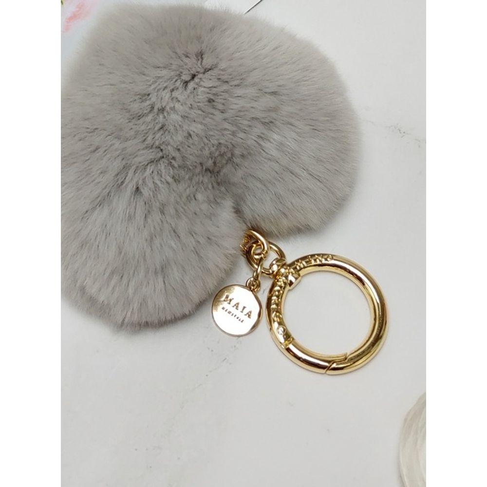 MAIA Rabbit Fur Heart Keychain & Charm - Gray