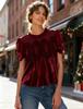 Women's Elegant Velvet Lace Round Neck Bell Sleeve Top