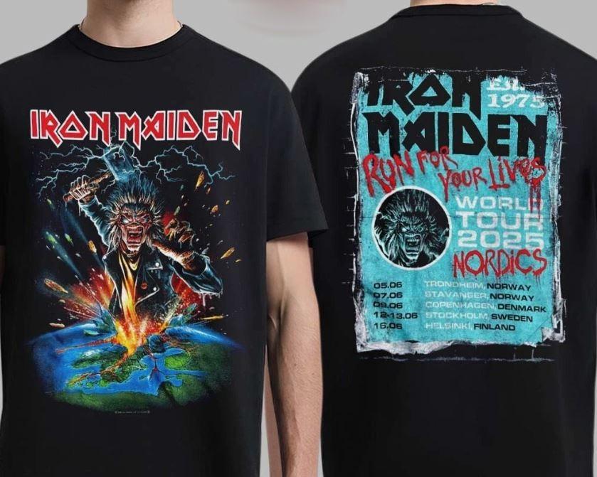 RARE!!! Iron Maiden Run For Your Livs World Tour 2025 Nordics Event Tee Eddie Th
