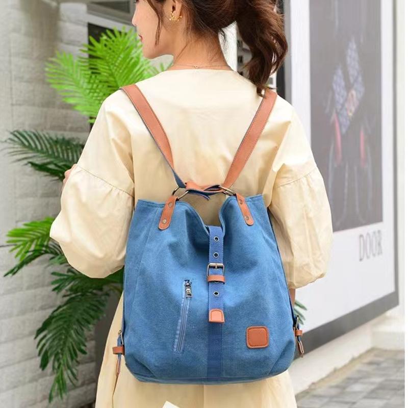 Fashion Canvas Shoulder Bag Women's Backpack New Multi Functional Crossbody Bag Outdoor Leisure Portable Bag
