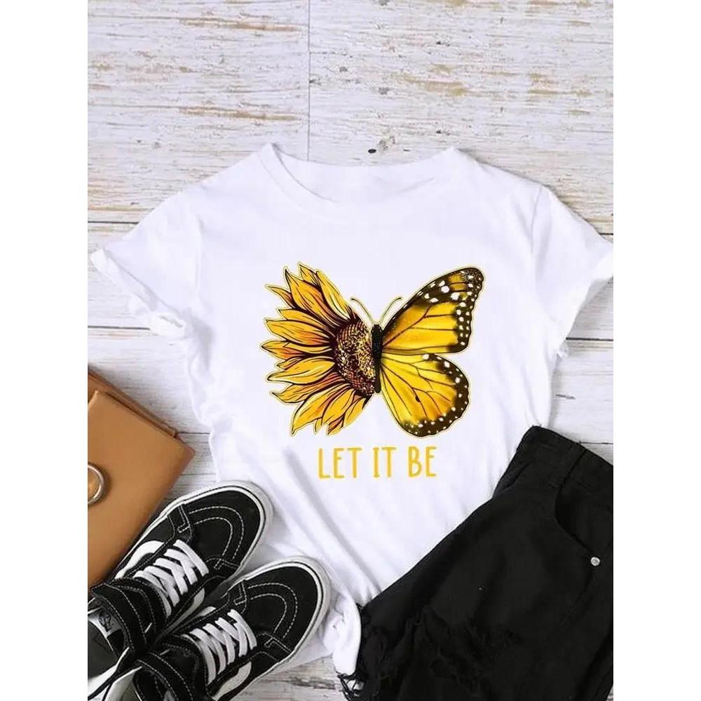 Sleeve Graphic T-shirt Women Top Print Fashion Clothing Watercolor Trend Lady Female Shirt Tee Clothes