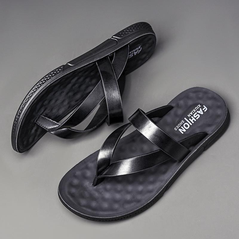 Fashion Summer New Designer Flip-flops for Men Fashion Casual Crocodile Print Outdoor Waterproof Sandal Black Leather Slippers Shoes Man