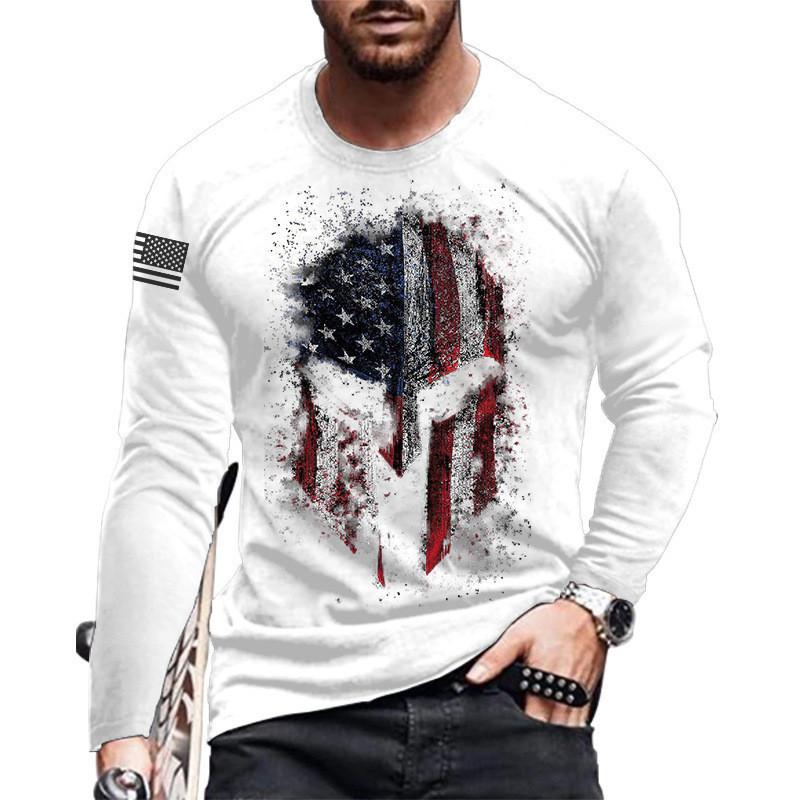 Men Spring Autumn T Shirt Round Neck Long Sleeves Top Men's Sport Wear Plus Size Vintage 3d Print Pullover