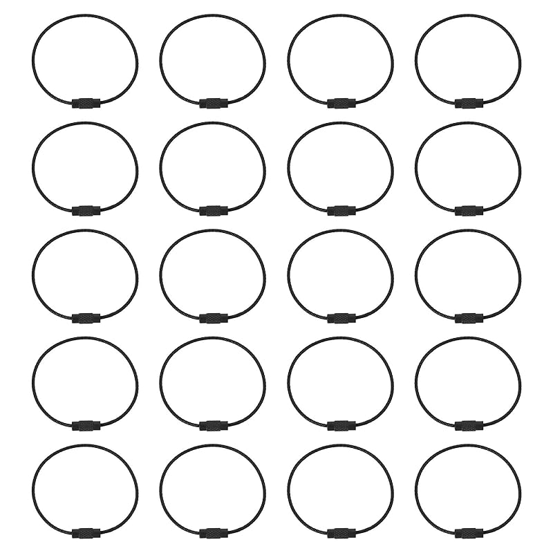 

[PATIKIL] 5.9 length wire keychain cable 20 pieces stainless steel key ring loop For tag cable ring black