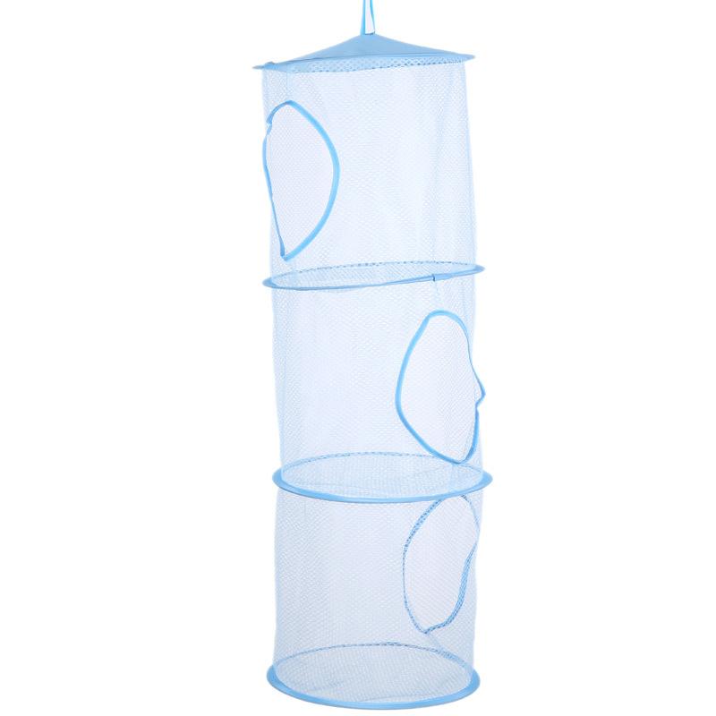 3-tier hanging grid organizer, stackable open cage plush animal storage, multi-purpose cylindrical toy net hammock - hanging bag