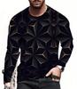 T-Shirt Men's Long Sleeve Black Gold Metallic Graphic Fashion Silk Soft T-Shirt
