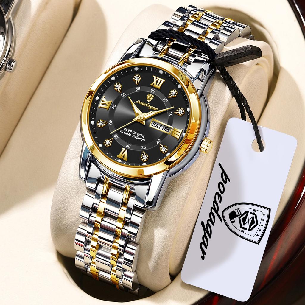 POEDAGAR Casual Women Wristwatch Waterproof Luminous Date Week Quartz Watches Stainless Steel Elegant Dress Ladies Watch
