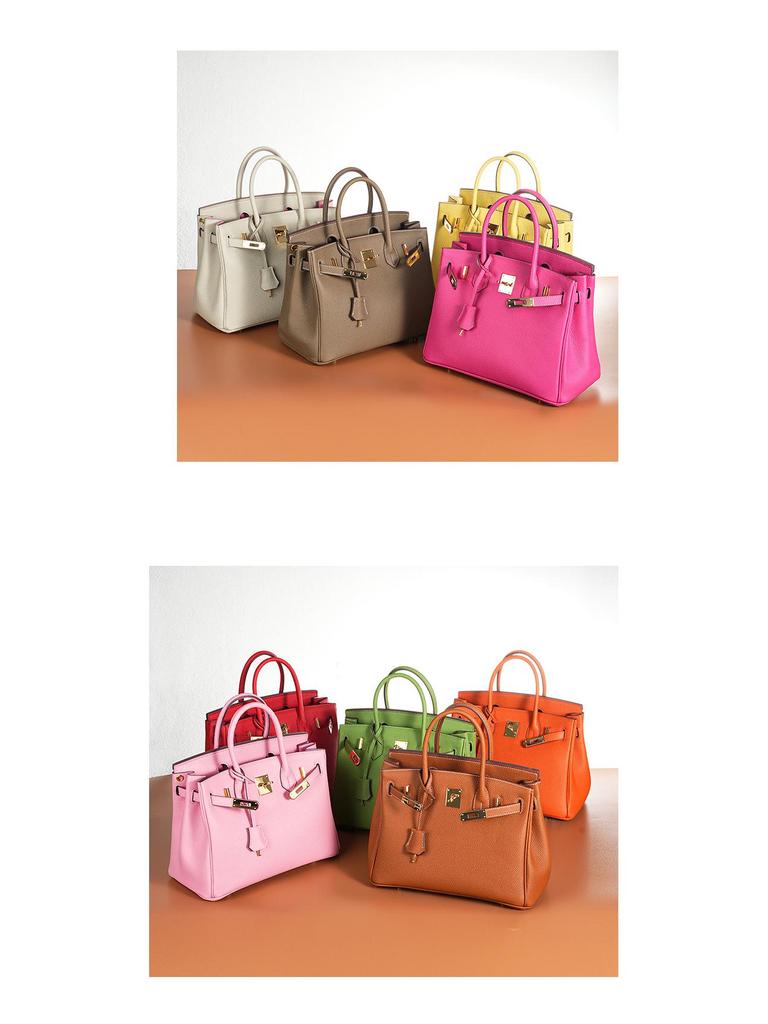 Wax Thread Lychee Grain Cowhide Leather Handbag with Lock Buckle - Women's Platinum Grade Purse