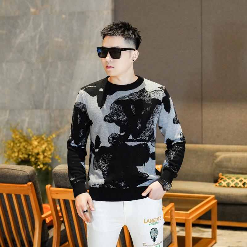 

Men s Trendy European Knitwear Sweater: Long Sleeve, Round Neck, Versatile Korean Style Base Layer L сірий колір