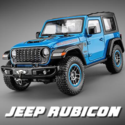 Jeep Wrangler Rubicon 1/18, modelo de carro off-road em liga metálica, miniatura de metal fundido com som e luz, ideal para crianças.