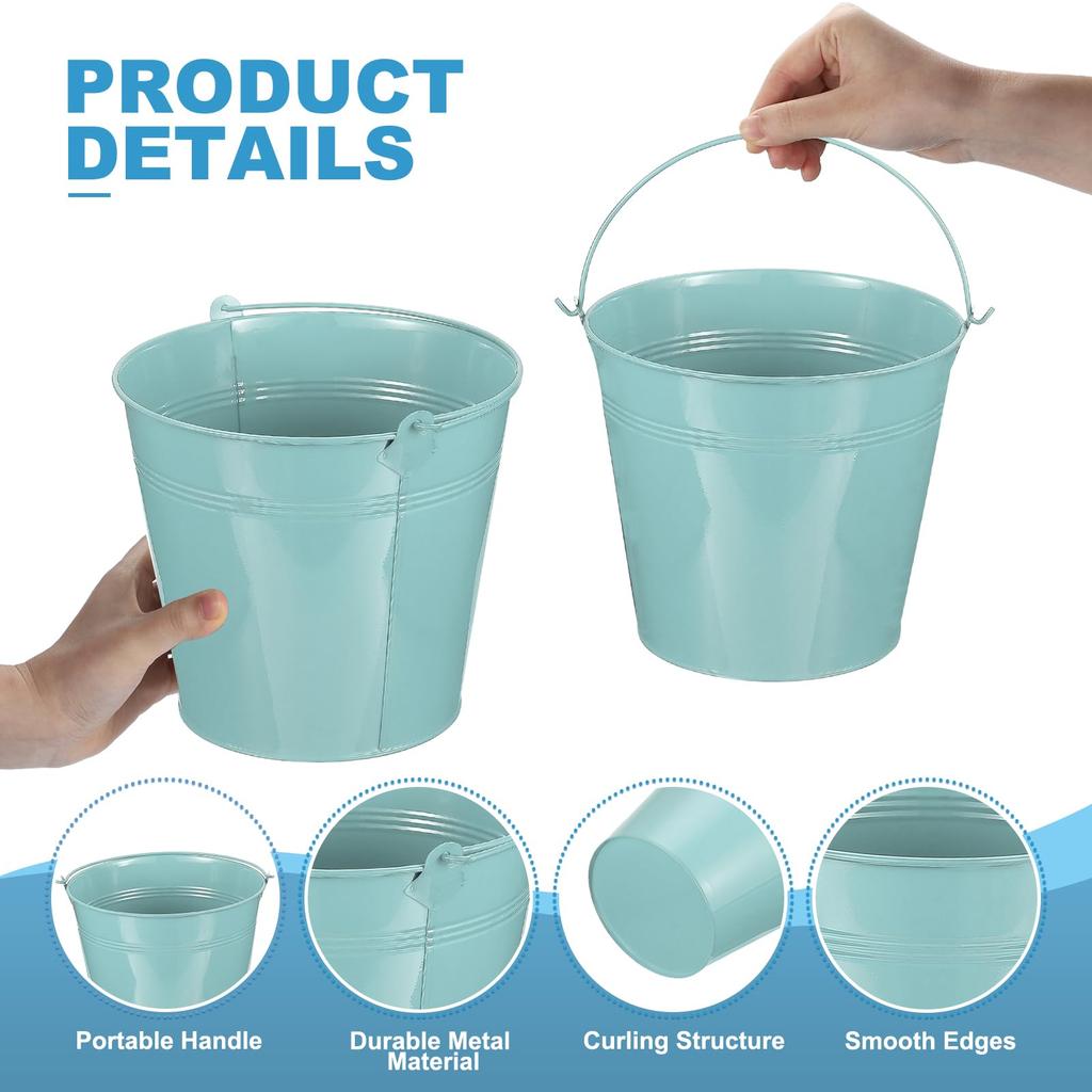 PATIKIL Small Metal Buckets with Pack of 6 Mini Galvanized Buckets for Party Dark Blue 7"x6.4" Handles, Crafts, Favors, Decorations,