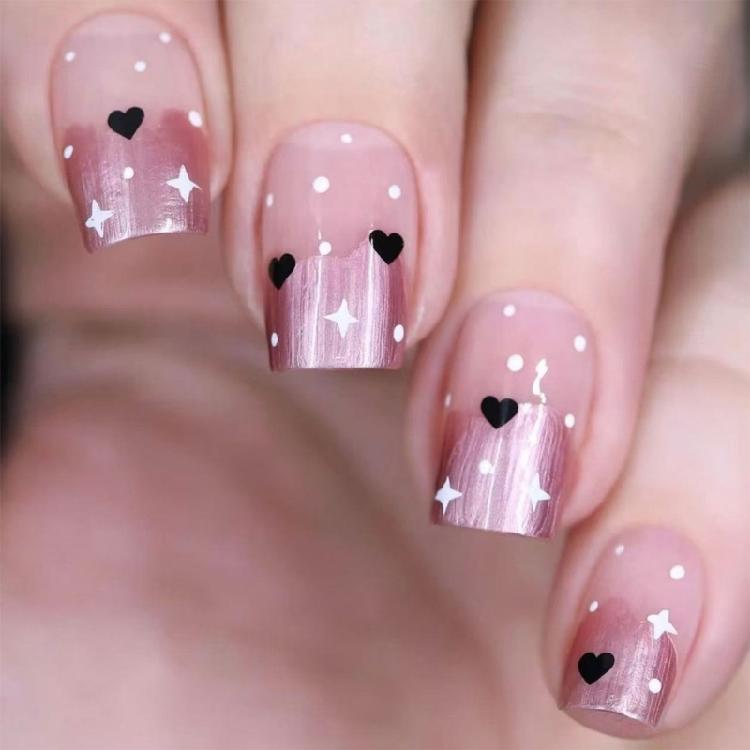 

24pcs Valentine s Day Press on Nail with Star Designs Short Square False Nail French Tip for Any Occasion Easy to Apply 1