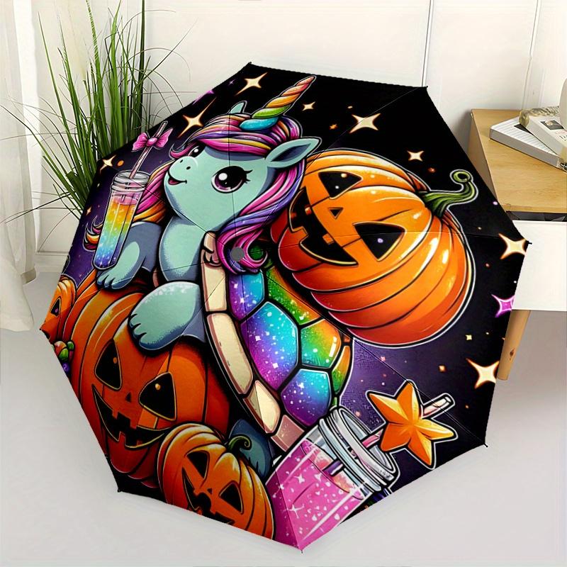 

1pc Unicorn Pumpkin Automatic Opening and Closing Umbrella - Suitable for Various Occasions, Outdoor Activities, Lightweight and Durable Automatic Fol