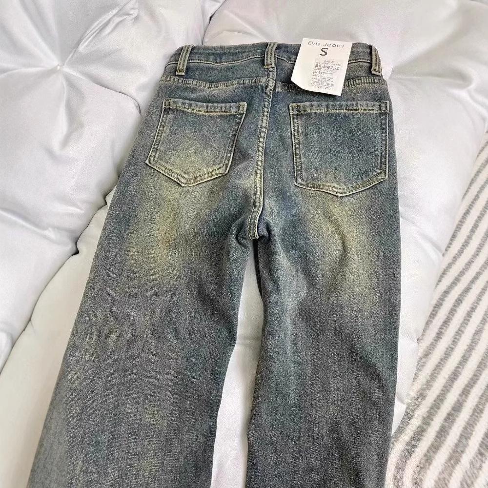 Calças de Jeans Micro-Flare Femininas Retro de Alta Qualidade Plus-Size de Inverno - Calças Não Justas, Comprimento Chão