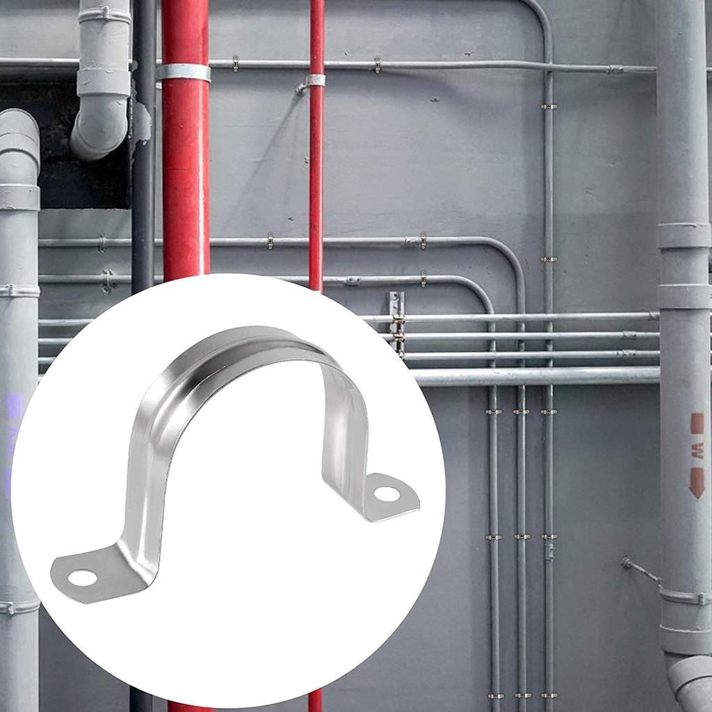 6 Pcs 4inch Rigid Pipe Strap,Two Hole Stainless Steel Strap U Bracket, Widened Tube Strap Tension Clip Assortment Kit Heavy Duty Pipe