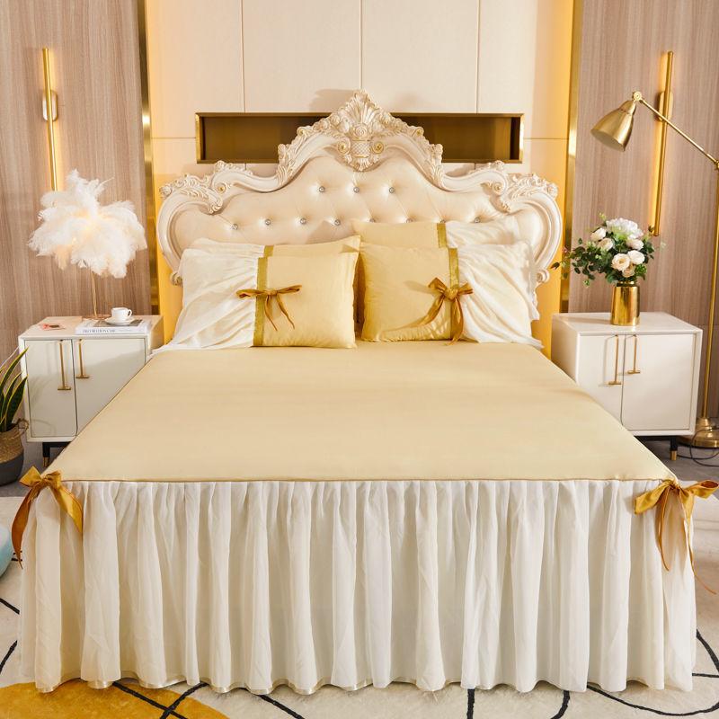 100% Cotton Fabric Princess Lace Bedspread King Queen Size Bed Skirt with Pillowcase, 1pc Bed Skirt+2pcs Pillowcases