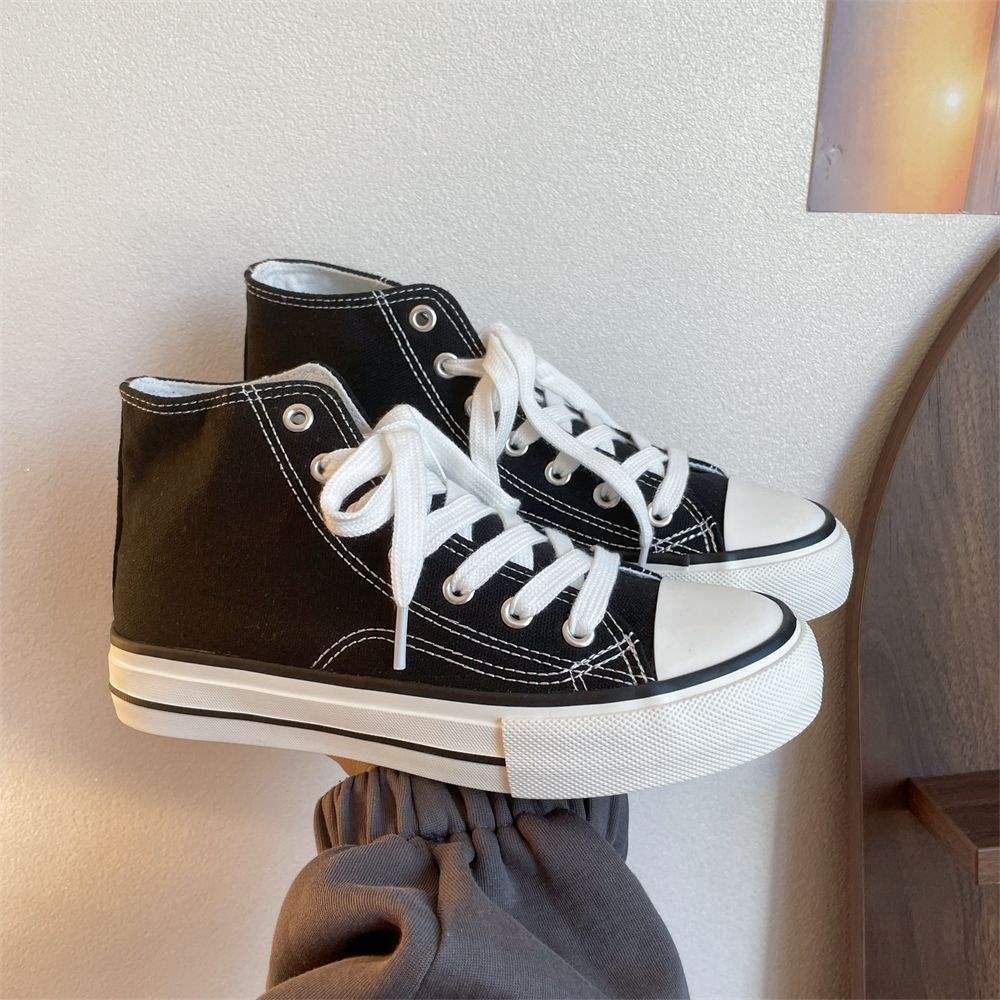 Women s 2026 White & Pink High-Top Canvas Shoes, Versatile Korean Academy Style, Trendy Casual Skate Sneakers for Students. Size 40 чёрный