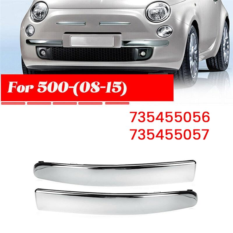 2 PCS Chrome Front Bumper Lower Trim Strips 735455056 735455057 Car Accessories For Fiat 500 2007-2015