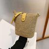 Patchwork Design Straw Shoulder Bags for Women Summer Vacati Ladies Bucket Crossbody Bag Ctrast Color Female Beach Handbags