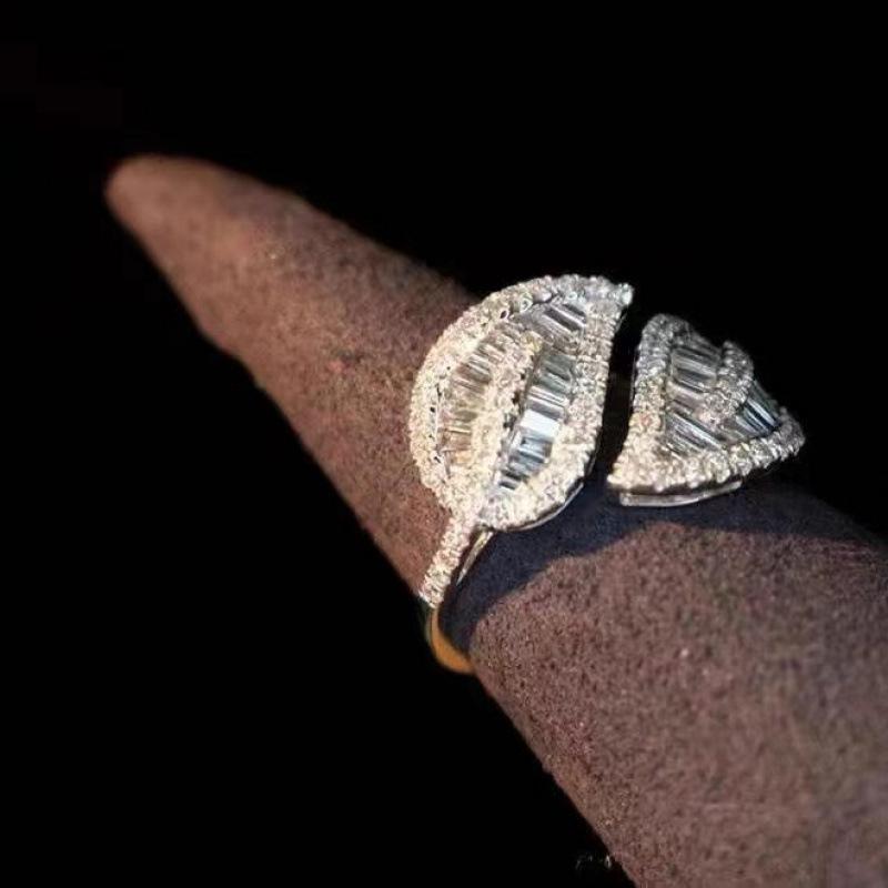 Stylish Women s Open Design Leaf Ring, Full Zirconia, Versatile & Fashionable Jewelry adjustable open size