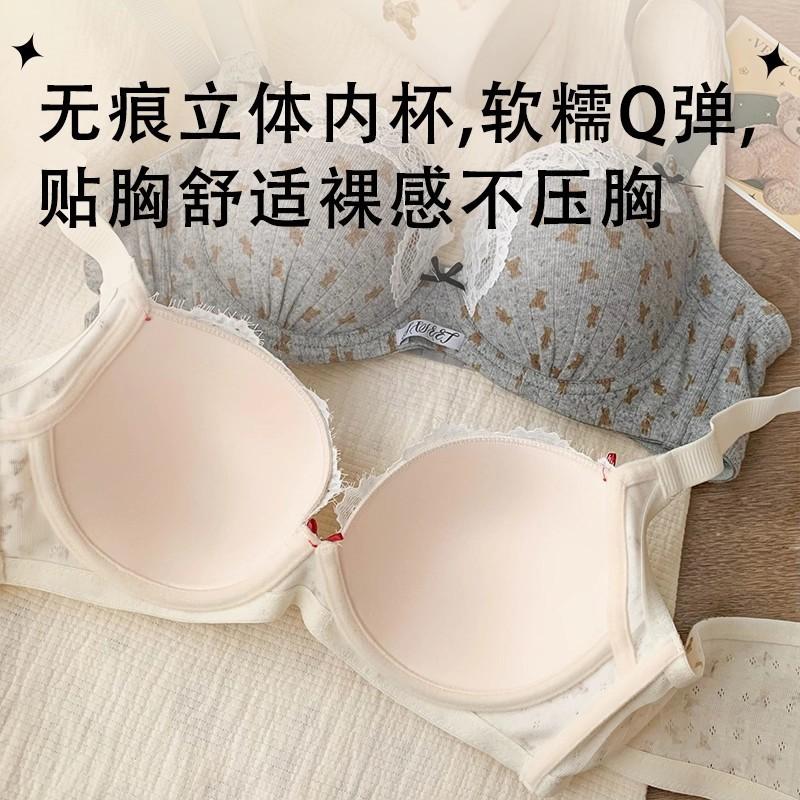Printed Bear French Floral Lace Underwear Women's Small Breasts Gather To Show Large and Thin Bras New Models