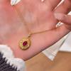 Classic charm trend light luxury wire drawing ruby collar chain design inlay diamonds oval necklace fashion red pendant